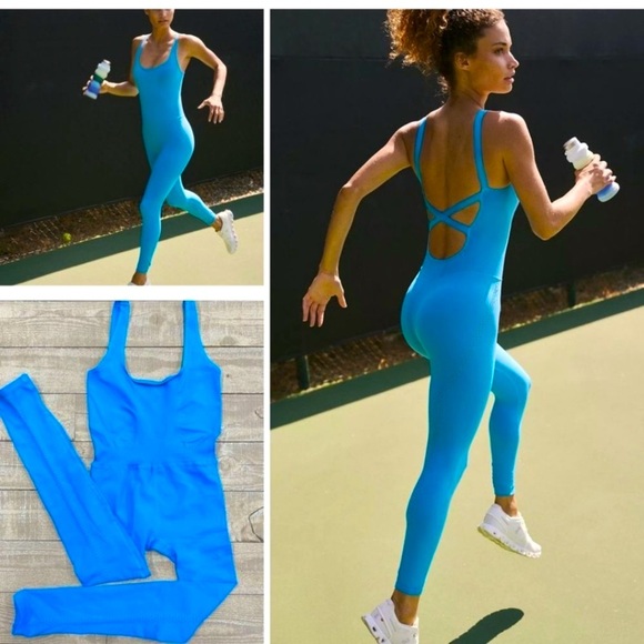 Free People Pants - Free People Movement Good Karma UPF 30+ Blue River Stretch Onesie M/L NWOT
